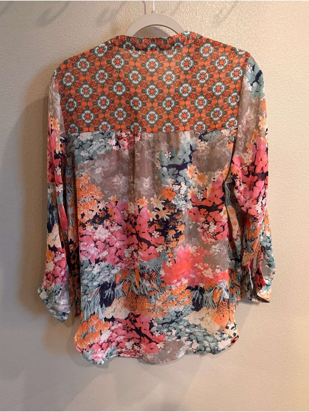 Fig & Flower Floral Mixed-Print Button Front Blouse - Multicolor - Picture 2 of 9